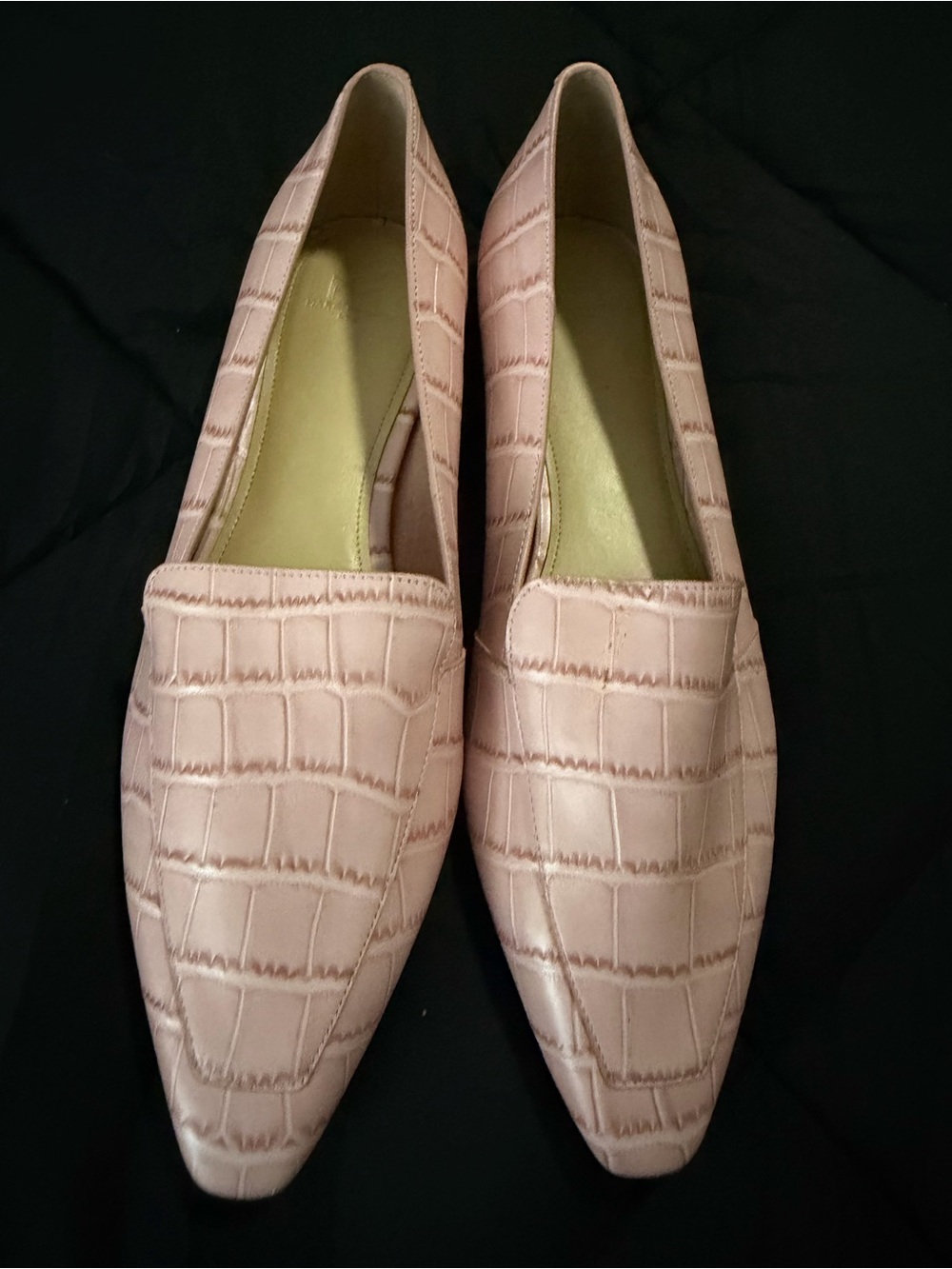 Marc Fisher Blush Pink Croc-Embossed Pointed Loafers